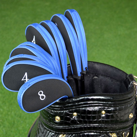 (Blue ) Golf Clubs Iron Head Covers Zipper Long Neck Gift