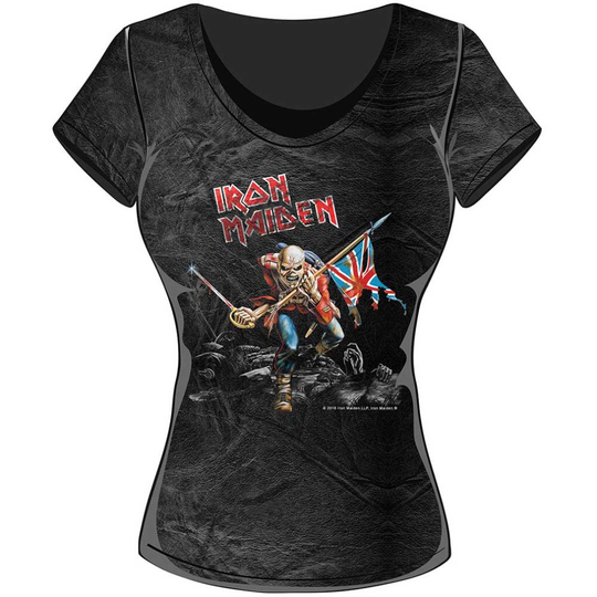 Rockoff Trade Women's Trooper Acid Wash T-shirt, Grey, Large - Tshirt Iron - tshirt iron maiden trooper womens size l