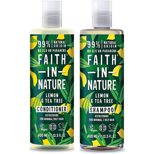 Faith in Nature Natural Lemon & Tea Tree Shampoo & Conditioner Set, Refreshing Vegan & Cruelty Free, Parabens and SLS Free, for Normal to Oily Hair, 2