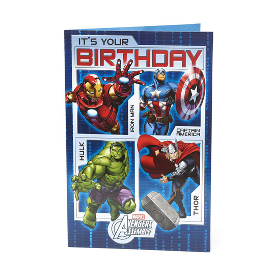 Kids Birthday Card - Avengers Birthday Card, Ideal Gift Card for Kids Birthday - Featuring Iron Man, Hulk, Captain America and Thor - Marvel