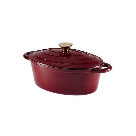 Tower Barbary & Oak Foundry 29cm Oval Casserole Cast Iron Bordeaux Red