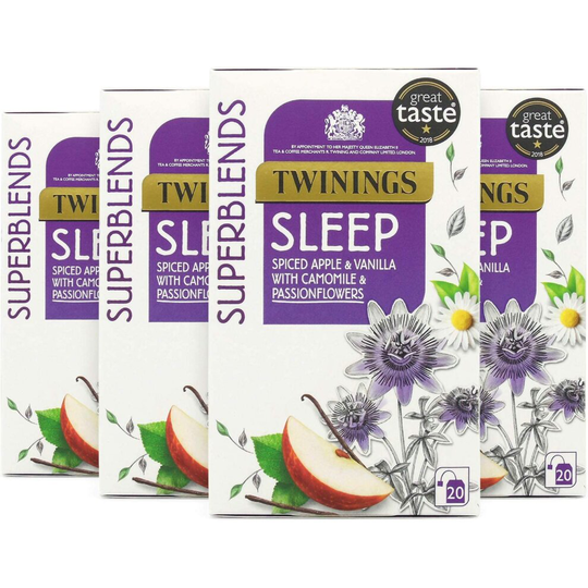 Twinings Superblends Sleep Tea with Spiced Apple, Vanilla, Camomile & Passionflowers, 80 Teabags (Multipack of 4 x 20 Bags)