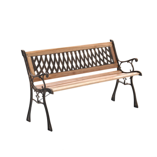 Wooden Garden Patio Bench Cast Iron Ends Legs Outdoor Park Chair