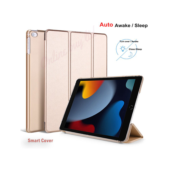 (Gold) For Apple iPad 9th Generation 10.2 Inch 2021 TriFold Smart Stand Auto Sleep Wake Case Cover For iPad 10.2