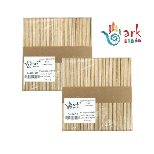 arkCRAFT 2 x 50 Lollipop Craft Sticks Colored (Natural), 114 x 10 x 2mm