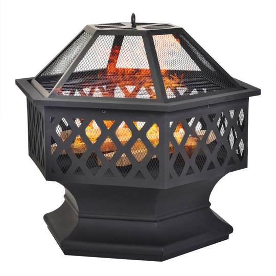 Hexagonal Garden Cast Iron Fire Pit | Outdoor Fire Bowl - 70cm
