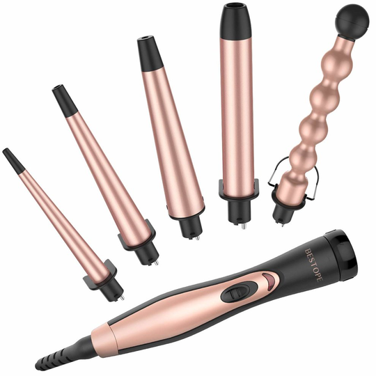 BESTOPE 5 in 1 Ceramic Curling Iron Wand Set with 5 Interchangeable Ceramic Barrels (0.35'' to 1.25'') and Heat Resistant Glove - Rose Gold