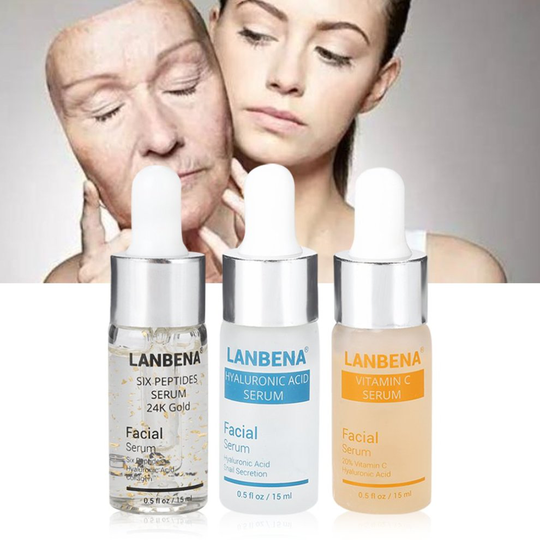 LANBENA Hyaluronic Six Peptides Serum 24K Gold Anti-aging + Hyaluronic Acid and Snail secretion filtrates Moisturize + Vitamin C Serum Whitening...