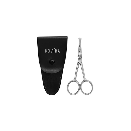 Kovira Precision Nose Hair Scissors with Adjustable Tension Screw - 10.16cm/4 Inch Overall Length - Rounded Safety Scissors for Trimming Nasal Ha