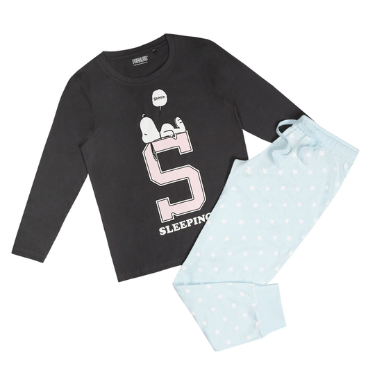 (M, Charcoal) Peanuts Womens/Ladies Shhh Sleeping Snoopy Long Pyjama Set
