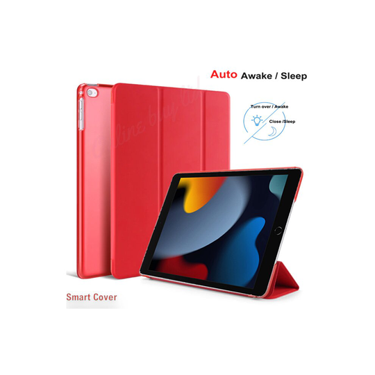 (Red) For Apple iPad 9th Generation 10.2 Inch 2021 TriFold Smart Stand Auto Sleep Wake Case Cover For iPad 10.2
