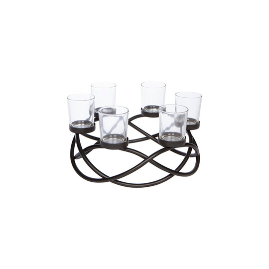 Seraphic Iron Table Centerpiece Candle Holder Decorative Votive 6-Cup Circular Black