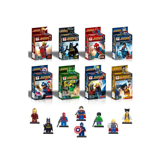 8PCS Avengers Superhero Batman Iron Man Thor Spider-Man Hulk Captain America Wolverine Minifigure Aassembled Building Blocks Best Gift for Kids