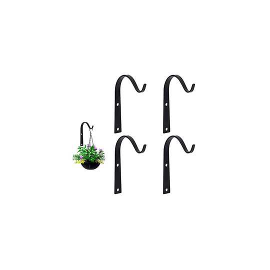 Kungfu Mall Set of 4 Hanging Basket Brackets Iron Wall Hooks Brackets Black Curved Up Bracket Hook for Hanging Planter Lantern Bird Feeder (4.3 *