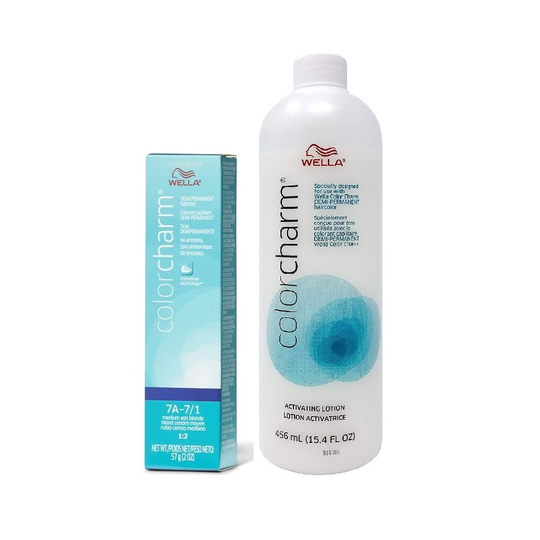 (7A + Activating Lotion (15.4oz)) Wella Color Charm 7A Medium Ash Blonde Demi - Permanent Haircolor