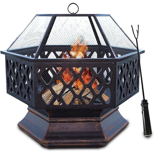 Garden Fire Pit Cast Iron Outdoor Multifunctional Firepit Garden BBQ Brazier Backyard Patio Wood Charcoal Heater Black
