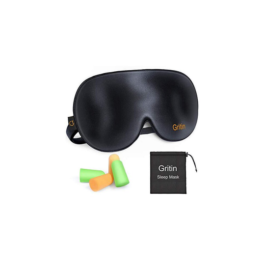 Sleep Mask,Eye Mask,Gritin Ultra Soft Skin-Friendly Pure Natural Silk Fabric and Natural Cotton Filled Sleeping Eye Mask with Adjustable Strap and E