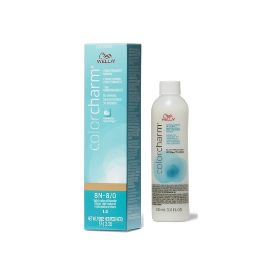 (8N + Activating Lotion (7.8oz)) Wella Color Charm 8N Light Natural Blonde Demi - Permanent Haircolor