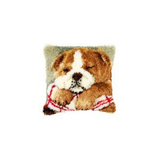 Latch Hook Complete Cushion Cover Kit"Sleeping Bulldog" 43x43cm