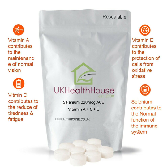 (Selenium 220mcg ACE x 60 Tablets Vitamin A+C+E Immune Health Skin Hair Nails) Selenium 220mcg ACE Tablets Vitamin A+C+E