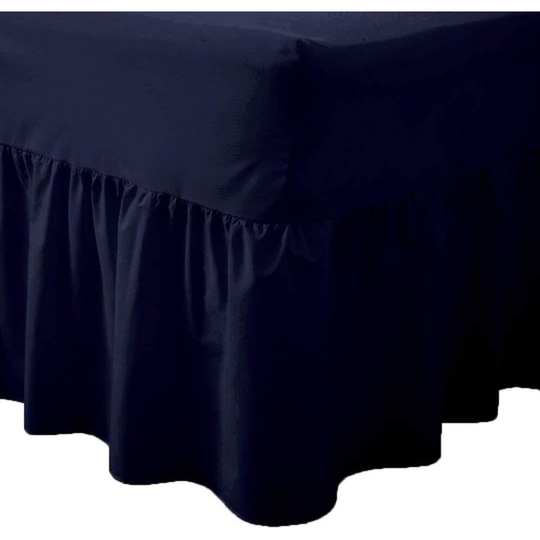 (4FT Small Double, Navy) Luxury Percale Fitted Valance Sheet Non Iron Sheet