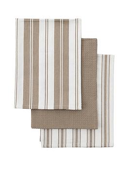 Gallery Set Of 3 Organic Cotton Striped Tea Towels - Taupe