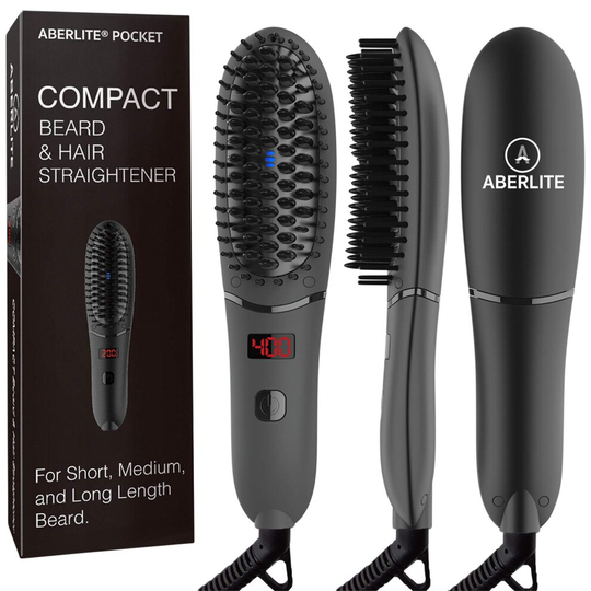Aberlite Pocket - Compact Beard Straightener for Men - For Short Beard & Long Beard - Beard Straightening Heat Brush Comb Ionic - For Home and Travel