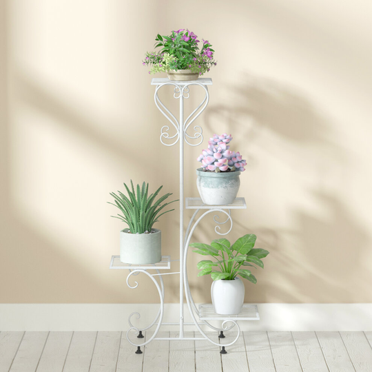 (White) 4 Tier Metal Plant Stand Flower Rack