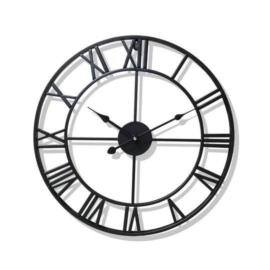 (black, 47 cm) 40/47CM Nordic Metal Roman Numeral Wall Clocks Retro Iron Round Face Black Gold Large Outdoor Garden Clock