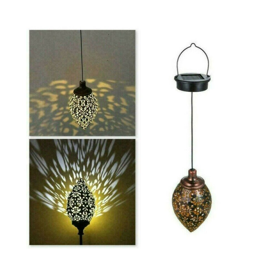 Solar Powered LED Moroccan Hanging Lantern Outdoor Garden Decor Fairy Light Kit