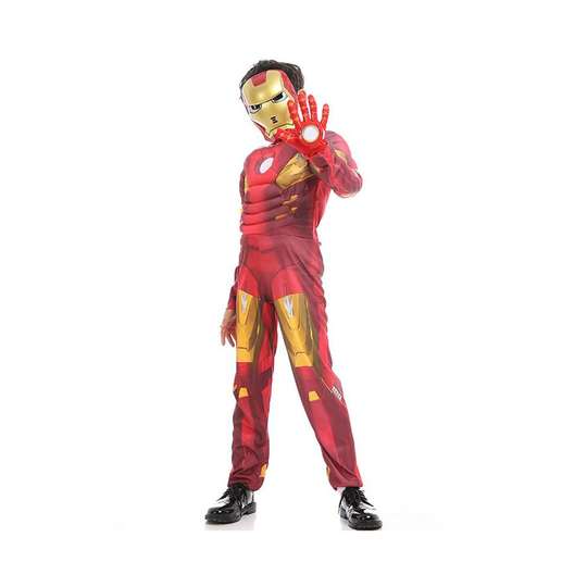 (Kids Red, Kids S) Avengers Iron Man Tony Stark Adult Boy Superhero Costume Cosplay Jumpsuit Outfit