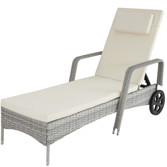 (light grey) tectake Sun lounger Cassis rattan aluminium - reclining sun lounger, garden lounge chair, sun chair - light grey
