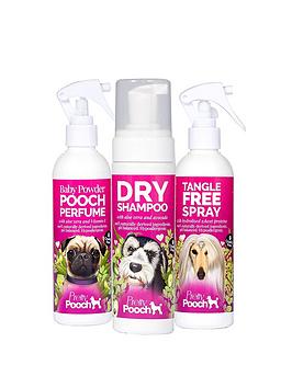 Pretty Pooch Grooming On The Go Grooming Kit Set - 250Ml Dry Shampoo, 250Ml Baby Powder Perfume &Amp; 250Ml Tangle Free Detangling Spray - For All Dog Breeds