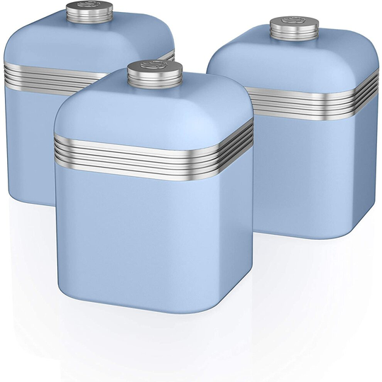Swan Retro Kitchen Storage Canisters 1 Litre Large Iron Blue Set 3 New