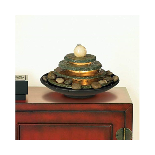 Pyramid Zen Indoor Table-Top Water Fountain with Light 10 High 4 Tiered Feng Shui Ball for Table Desk Office Home Bedroom Relaxation - John Timberland