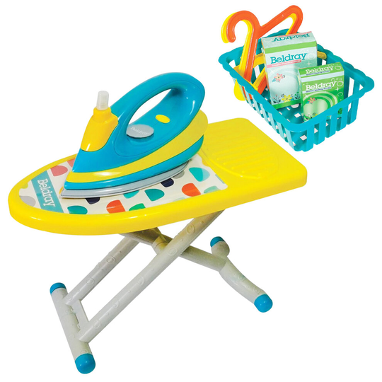 7 Piece Beldray Kids Pretend Ironing Board Iron Washing Toy Role Playset Laundry