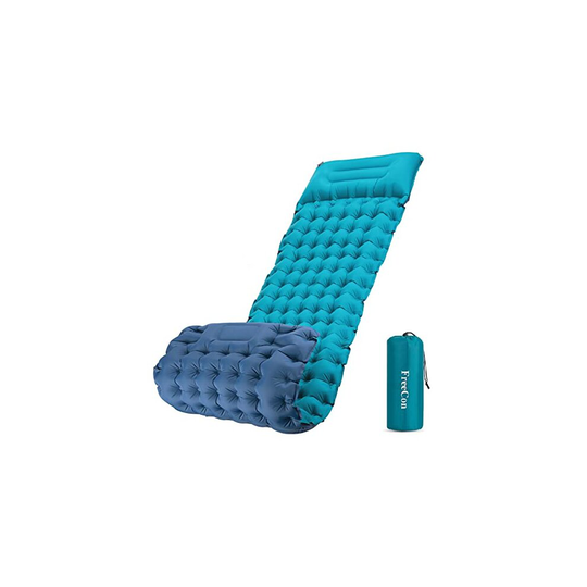 Inflatable Camping Mat, Single Air Mattress Lightweight Sleeping Pad AirBed with Pillow for Adults for Backpacking Hiking Floor Beach (Blue+Turquoise,