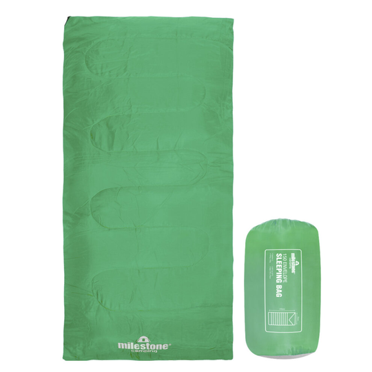 Milestone Camping 26729 Green Envelope Single Sleeping Bag / 2 Season Insulation with Carry Sack
