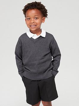 Everyday Unisex 2 Pack V-Neck School Jumper - Charcoal, Charcoal Marl, Size Age: 3-4 Years