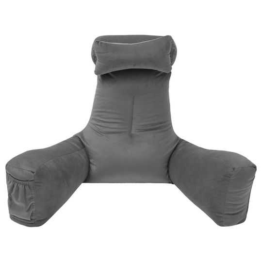 (Slate) Loft 25 Bean Bag Velvet Reading Bed Cushion | Bedrest Pillow & Back Arm Rest Lumber Support | Ready Filled Durable Comfortable Relaxation
