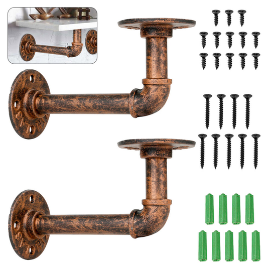 2x pipe shelf brackets Industrial Iron Rustic Wall Floating Shelves