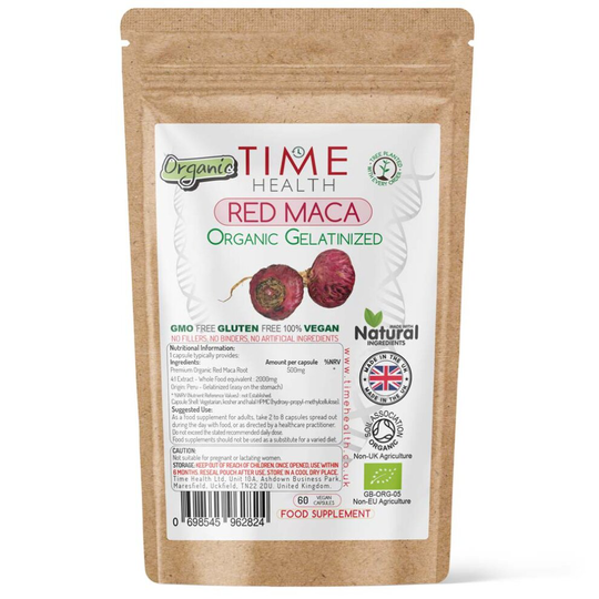 (60 Capsules) Red Maca Root - Gelatinized - Soil Association Certified Organic