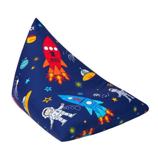 (Space Boy) Children's Print Pyramid Shaped Bean Bag Lounger Seat | BeanBag Chair | Ready Filled Polycotton | Soft Comfortable Relaxing Living Room Fu