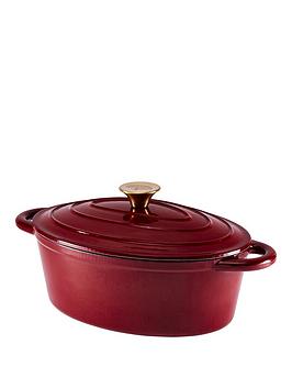 Tower Barbary &Amp; Oak 29 Cm Cast Iron Oval Casserole Dish - Red