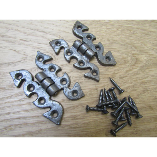 Pair of Small Snake Cabinet Butt Hinges antique iron