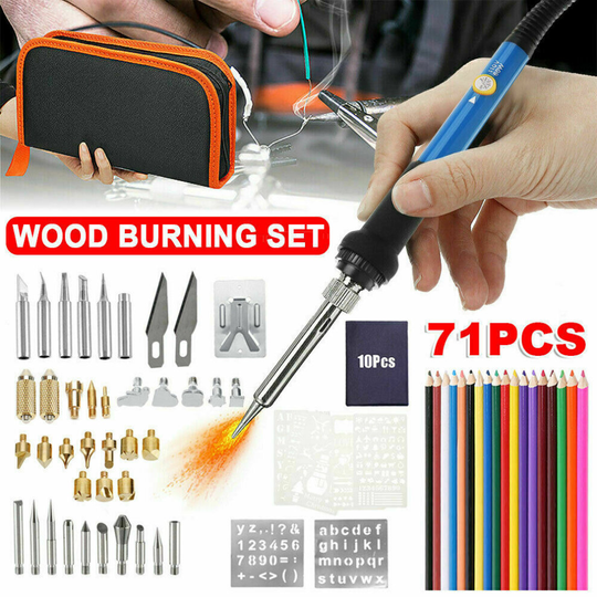 71pcs 60W Wood Burning Pen Tool Soldering Stencil Iron Craft Set Pyrography Kit