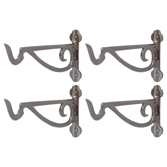 4x Raw 145mm Wrought Iron Hanging Basket Hook - Cast Iron Vintage Antique Wall Mounted Hanger - by Hammer & Tongs
