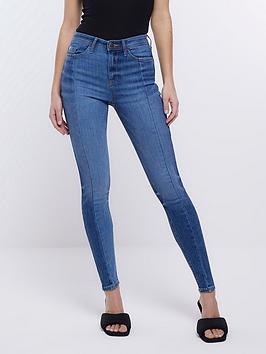 River Island Molly Mid Rise Skinny Jeans - Blue, Blue, Size 6, Inside Leg Short, Women