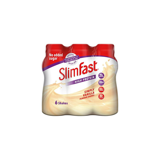 SlimFast High Protein Meal Replacement Ready-to-Drink Shake, Simply Vanilla Flavour, 325 ml, Pack of 6