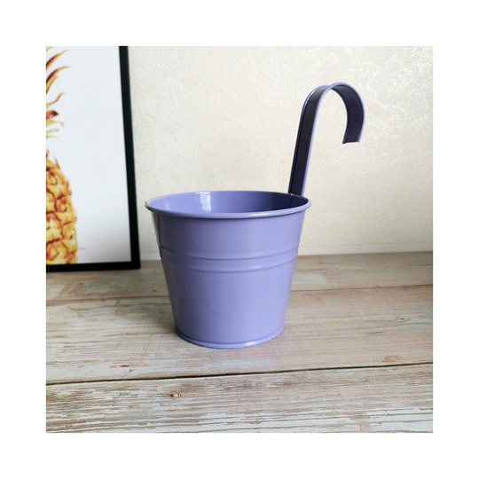 (light purple) Metal Iron Flower Pot Vase Detachable Handle Hanging Balcony Garden Office Planter Home Decor